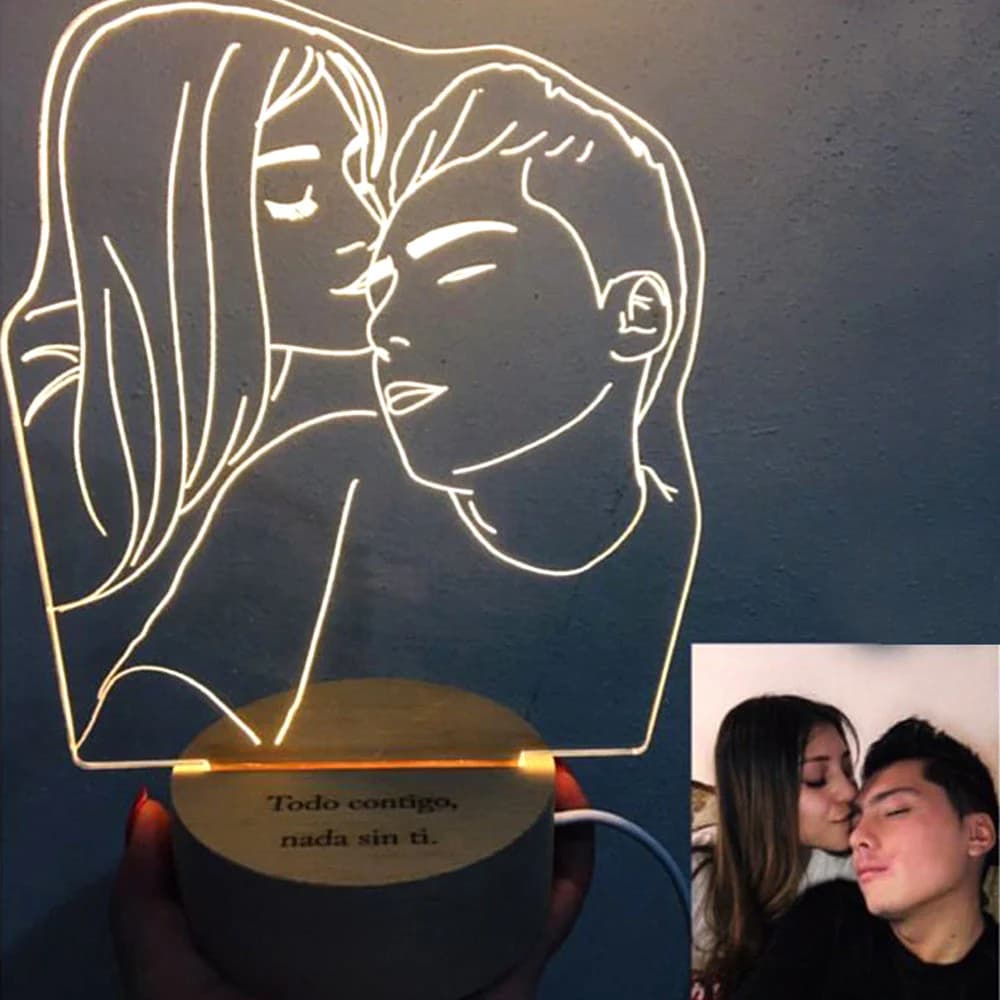 3D Fotolampe mit Gravur – LED Nachtlicht, dimmbar, Holzsockel,Perfektes Geschenk Hochzeit, Muttertag, Geburtstag und Jubiläum
