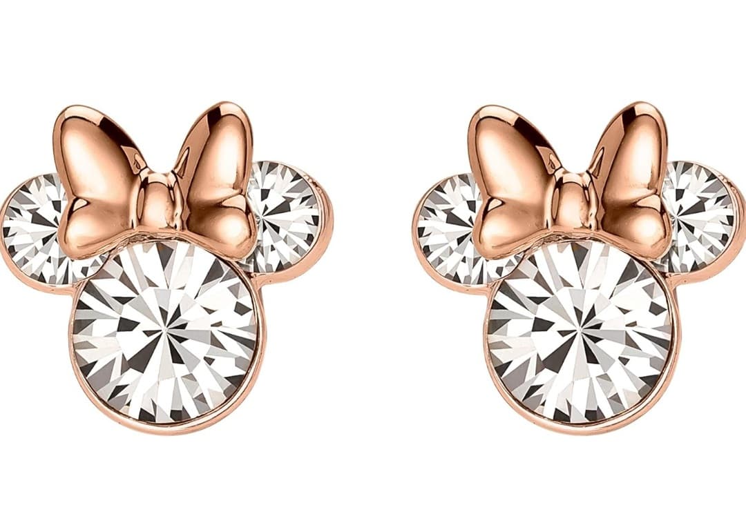 Disney Minnie Mouse Damen-Ohrstecker, Sterling-Silber 925 Zirkonia und rote Emaille-Schleife
