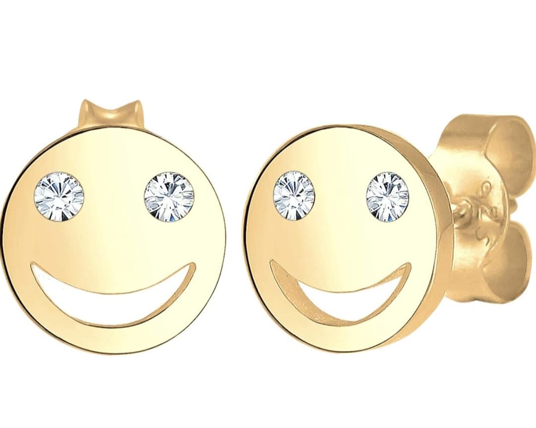 Elli Ohrringe Damen Smiley Face Motiv Verspielt mit Kristalle in 925 Sterling Silber
