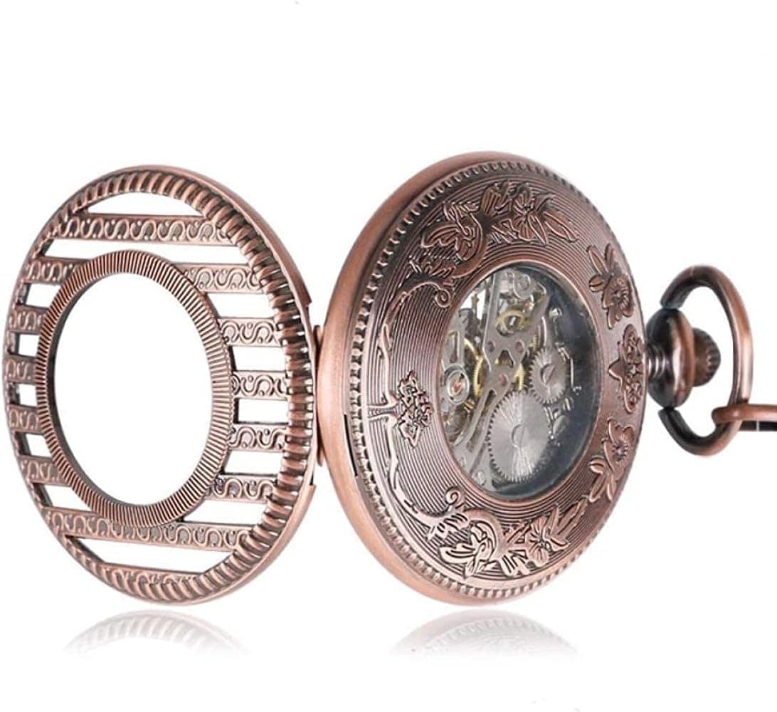 HODAGES Taschenuhr, Taschenuhr, Roségold, Streifen, Handaufzug, mechanische Taschenuhren für Männer, Frauen, Vater, Mutter, Retro-Anhänger, Geschenkartikelkette