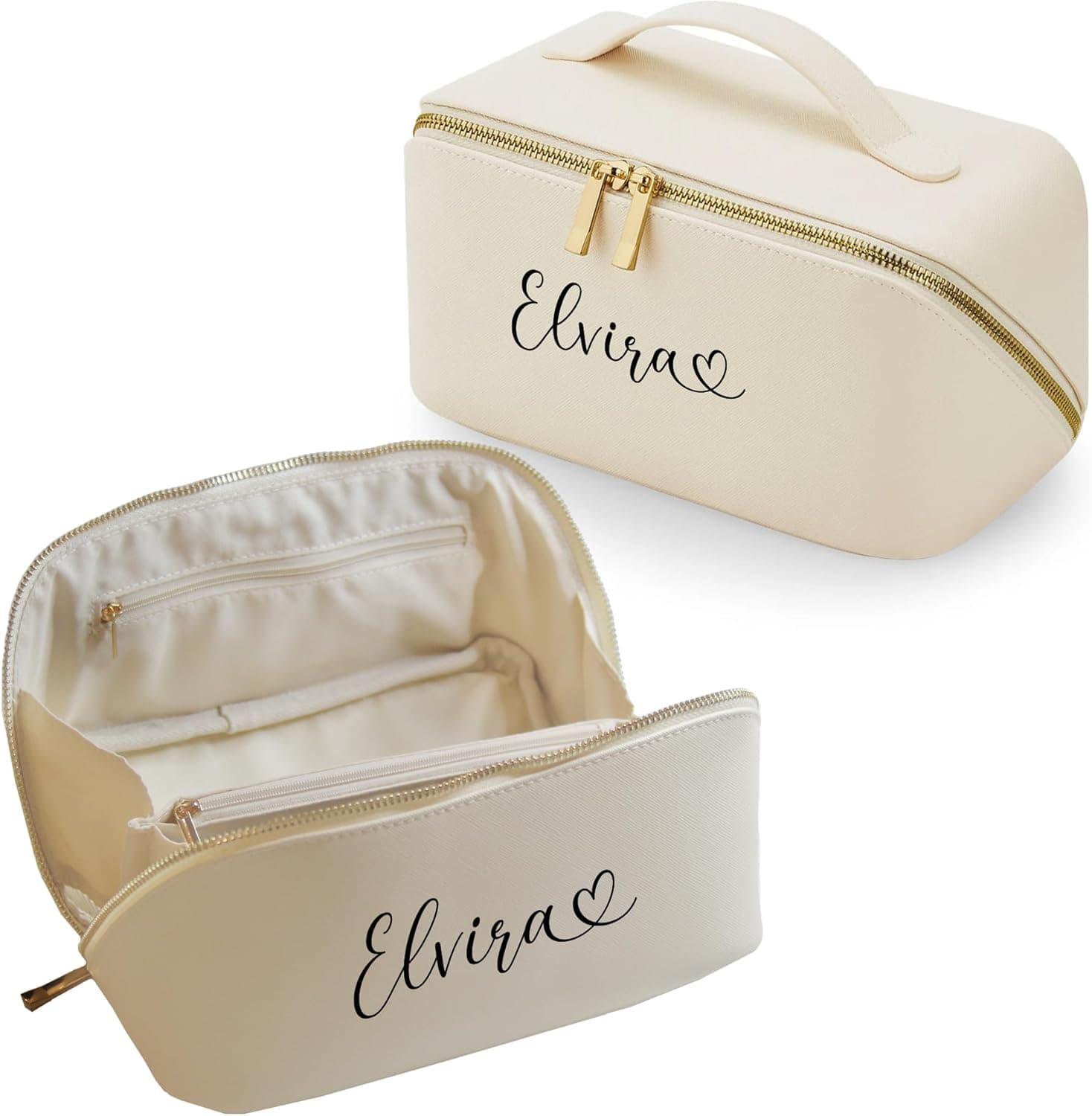 Geburtstagsgeschenk für Frauen | Kosmetiktasche personalisiert | Kosmetiktasche mit Namen | Geschenk für Frauen | personalisierte Kulturtasche Damen (Creme, Gross-Open-Flat)