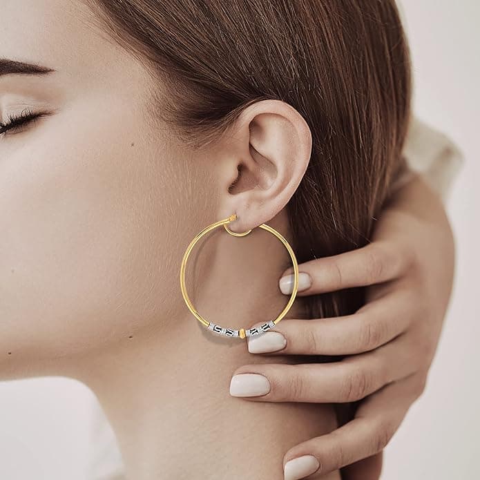 LeCalla 925 Sterling Silber große Ohrringe leichte antike Bali Hoops | zweifarbige oxidierte balinesische Ohrringe für Frauen