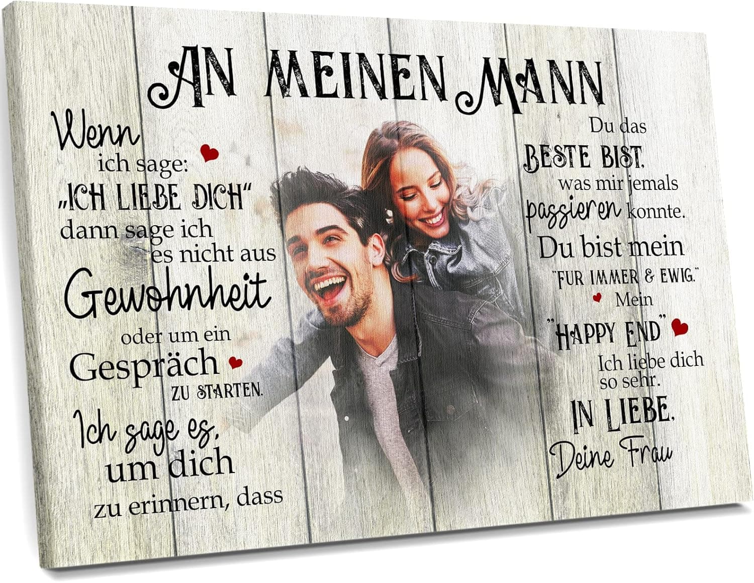 Love Faith Mein Happy End (an ihn) Paar-Leinwand 120 x 80 cm - Personalisiertes Wandbild als Geschenk für Mann/Freund mit eigenem Foto