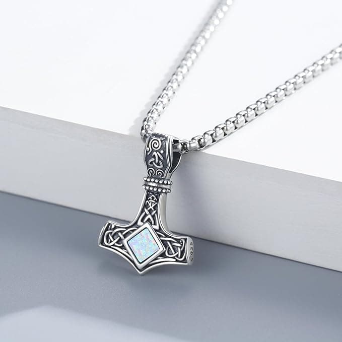 ZIPPICE Thors Hammer Halskette 925 Sterling Silber Wikinger Keltischer Knoten Mjölnir Anhänger Nordische Wikinger Halskette Unisex Schmuck