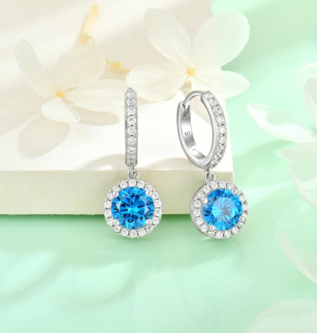 Starchenie Creolen Ohrringe Silber 925 mit Runde Zirkonia Geburtsstein Anhänger Hypoallergen für Frauen