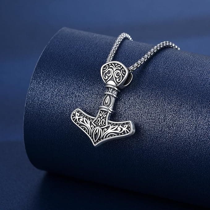 Nordische Viking Mjolnir Halskette für Herren Vintage Thor Hammer Mjolnir Viking Hammer Kette, S925 Sterling Silber Viking Amulett Thors Hammer Halsketten Nordische Pagan Schmuck