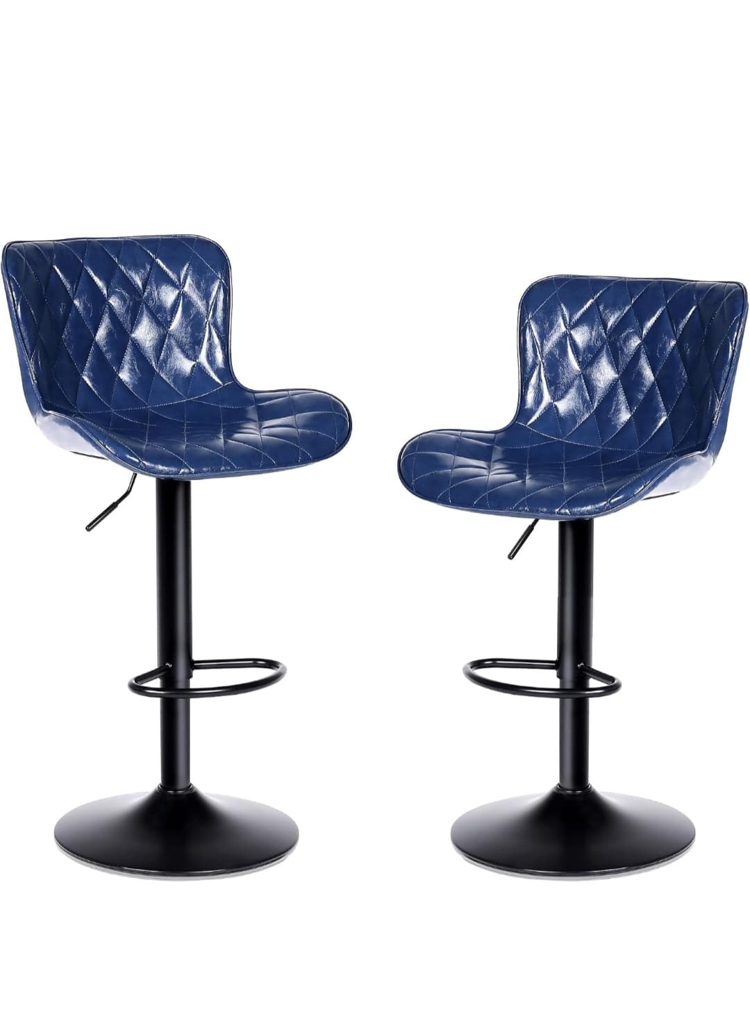 Schöne Barhocker 2er Set, Wasserdichtes Leder, Barhocker Höhenverstellbar, Mit Lehne und Fußstütze, Küchenhocker Bar Hocker Bar Stool, Blau
