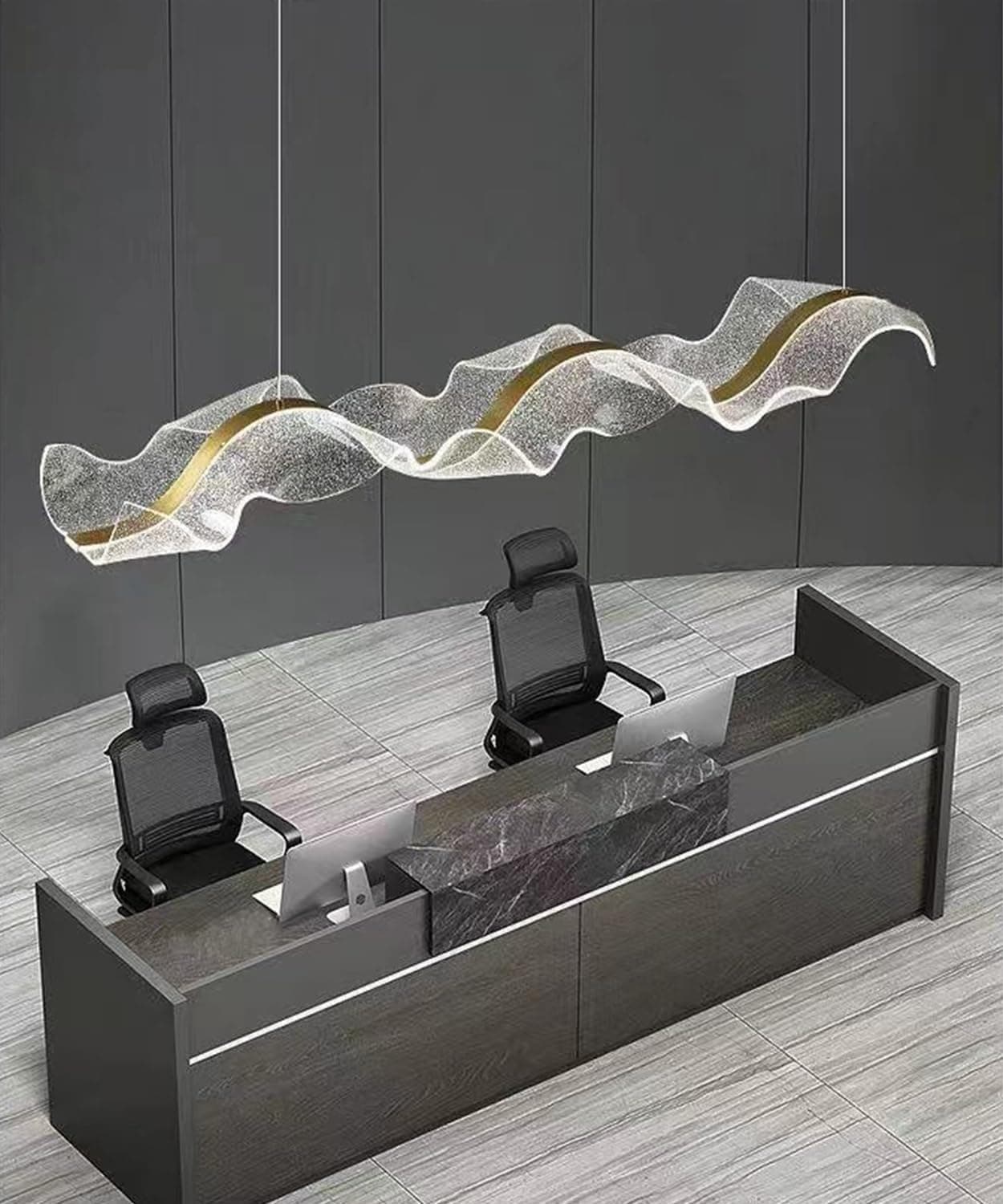 Aleaty Moderne Esstisch Hängelampe LED-Empfangshalle Pendelleuchte mit Fernbedienung Dimmbar Teeraum Kronleuchter Welle Deckenleuchten Höhenverstellbar für Foreground Club Restaurant (L100cm) [Energieklasse F]
