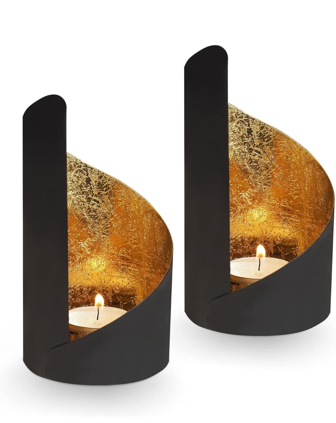 Gadgy Teelichthalter Schwarz Gold - Windlicht Esstisch Deko 2er Set - Teelichthalter Metall Wohnzimmer Modern - Windlicht Metall Deko schwarz - Tischdeko Windlichter schwarz - Wohndeko Set