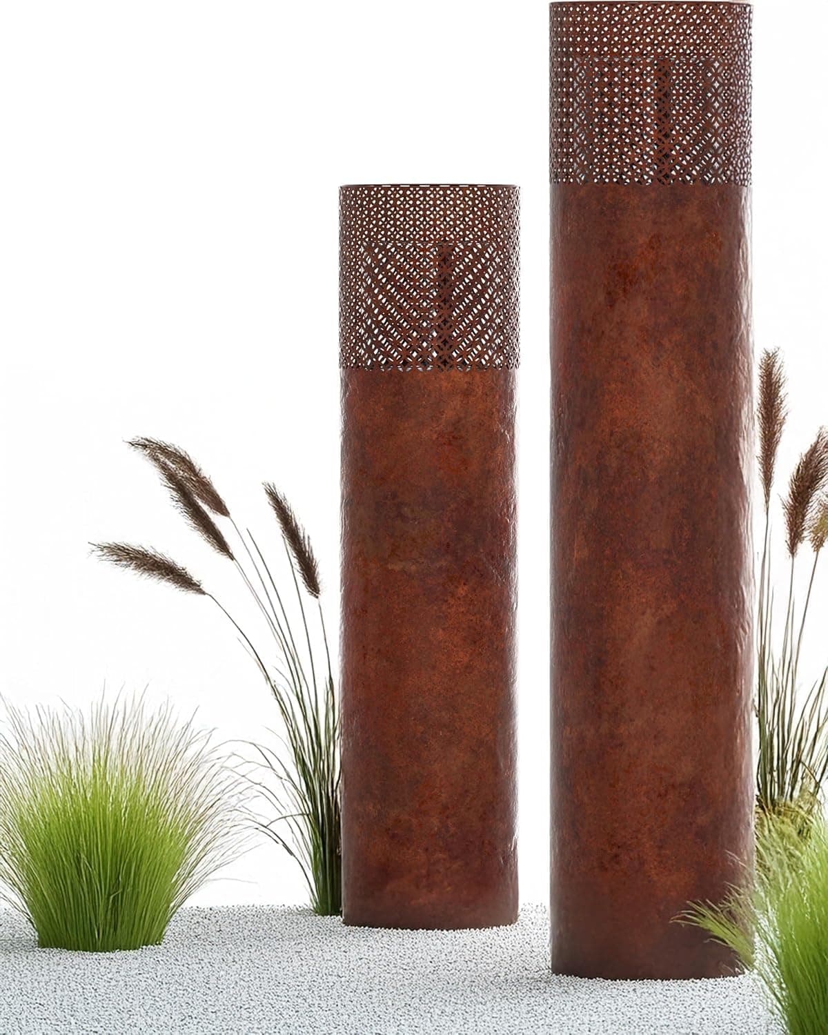 BENTSON Windlichtsäule I 2er Set I Deko-Säule für Garten im Rost Industrial Design I Windlicht für draußen und drinnen I Laterne inklusive Kerzen I Orientalisch I 95cm + 75cm
