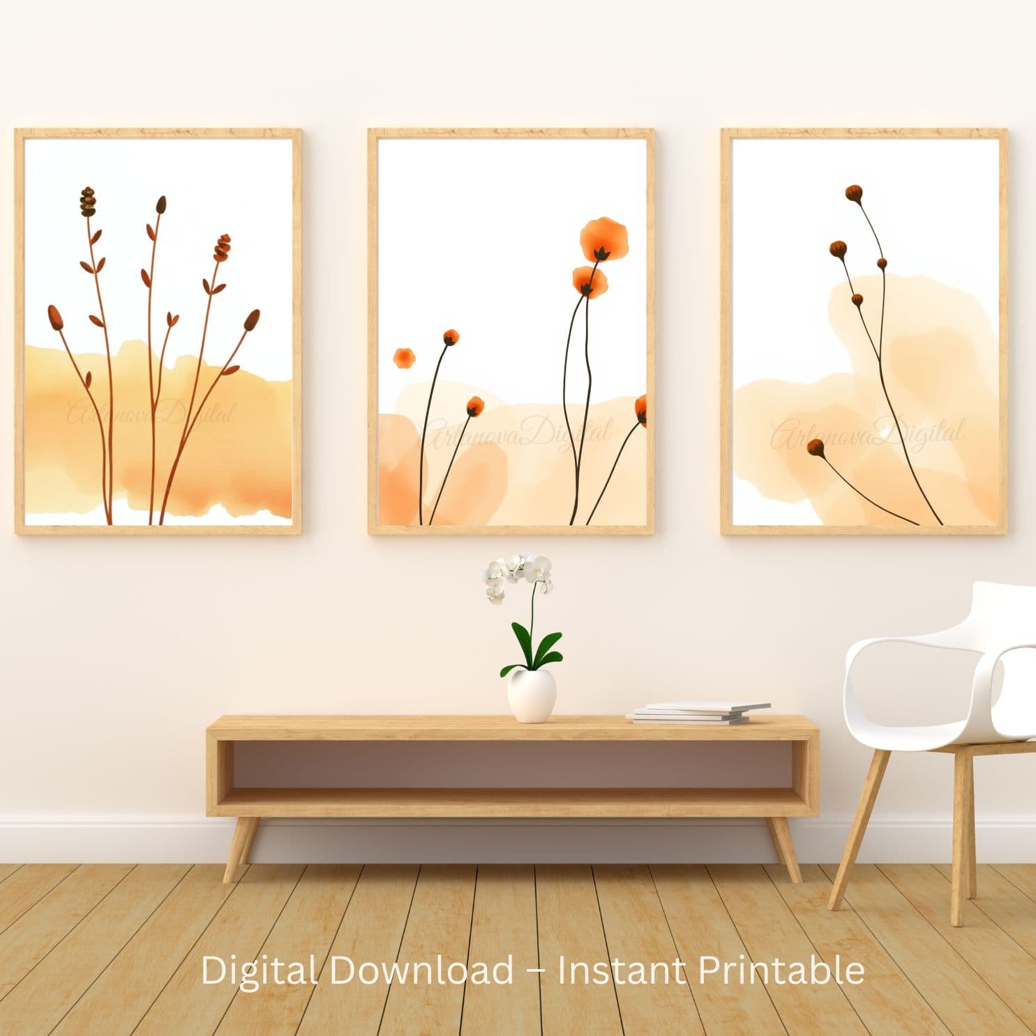 Minimalistische Blumenposter – 3-teiliges Set (Digital Download)
Dieses Set besteht aus drei modernen, minimalistischen Blumenillustrationen in warmen Orange- und Beigetönen. Die zarten botanischen Motive auf weißem Hintergrund schaffen eine ruhige, elegante Atmosphäre – perfekt für Wohnzimmer, Schlafzimmer oder Büro.
