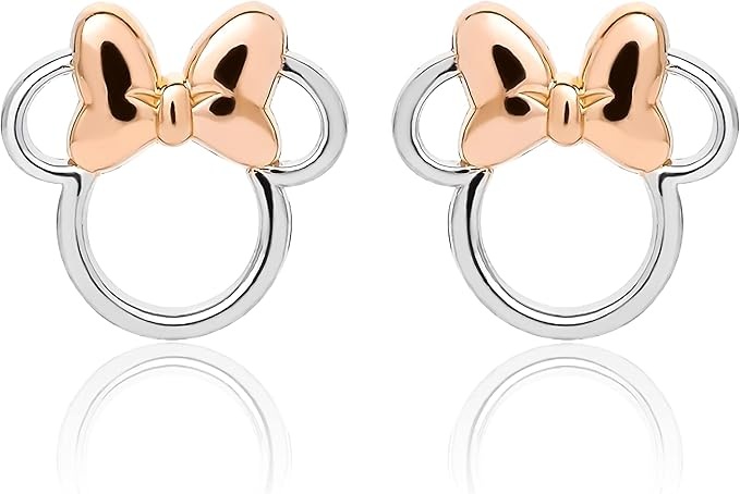 Disney Minnie Mouse Ohrstecker Silber und Roségold Sterlingsilber, Einheitsgröße, Sterling Silber, Geschenk für Mädchen, Frauen, zum Geburtstag, Weihnachten