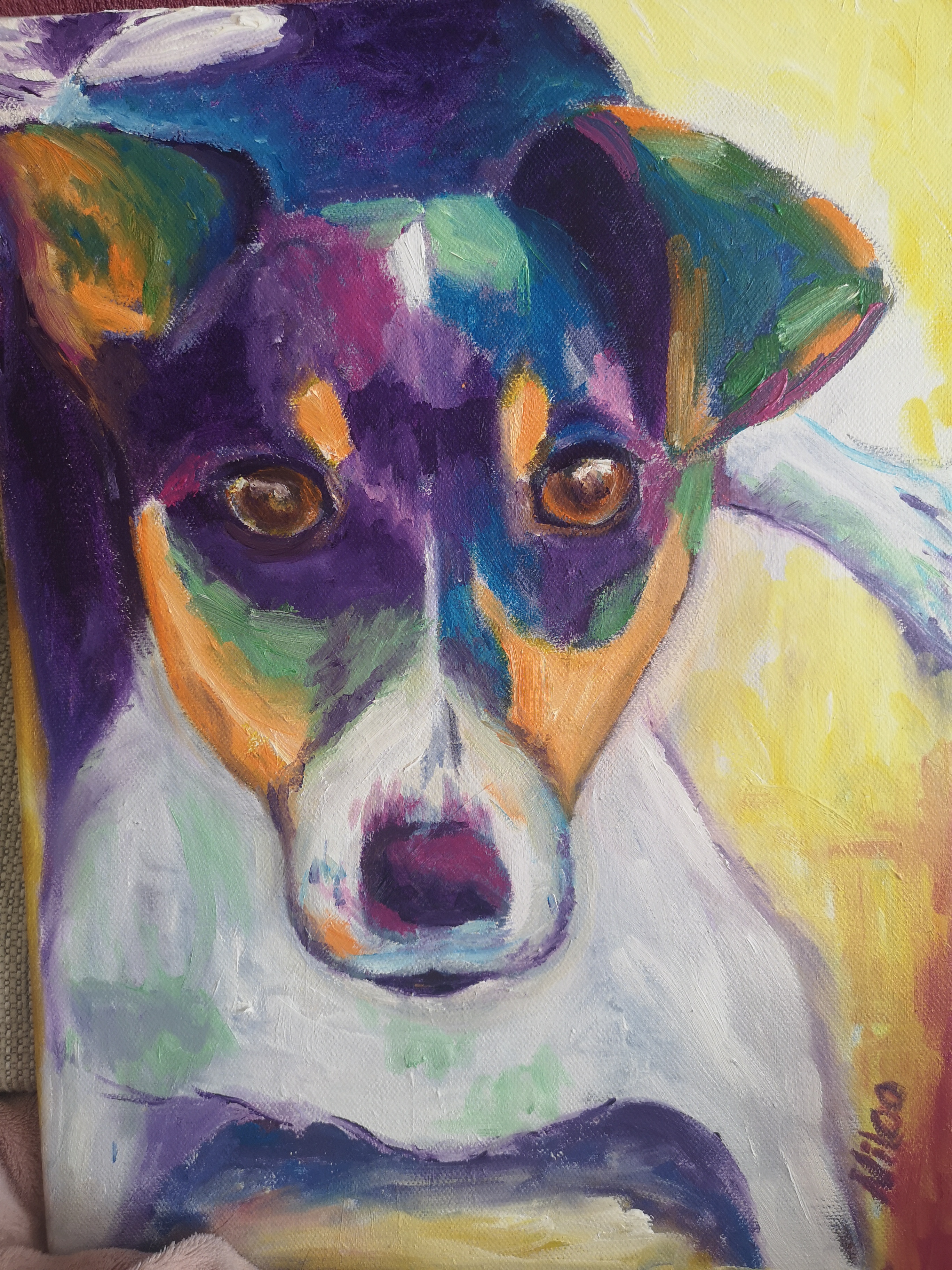 Nicht zu Verkaufen. Dieses Gemälde zeigt meinen Hund in Acryl

