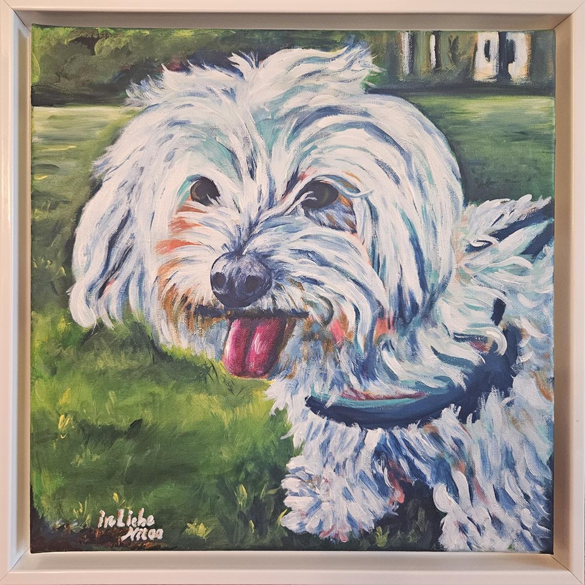 Nicht zu Verkaufen. Acrylgemälde zeigt unseren geliebten Hund Saguli, ihn werden wir nie vergessen.

